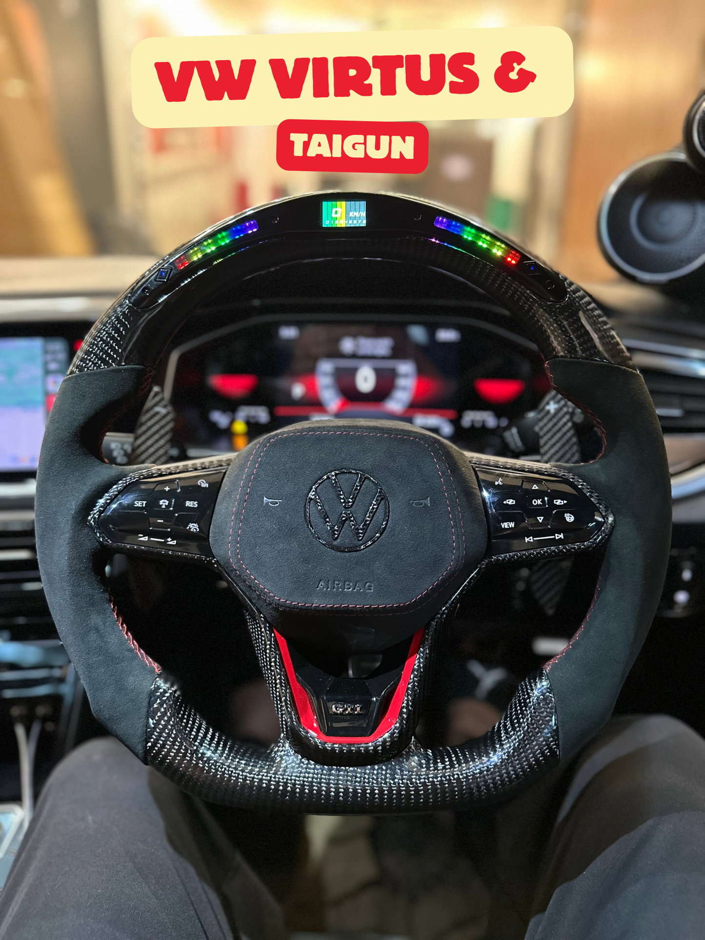 VW VIRTUS/TAIGUN/GOLF MK8 Aftermarket (Original Carbon Fiber LED Alcantara Steering Wheel)