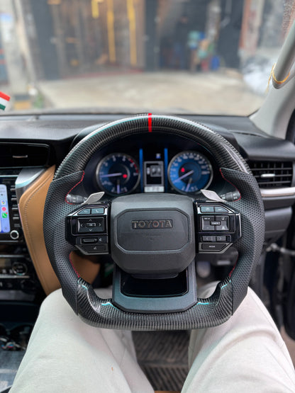 FORTUNER/HILUX/HYCROSS Aftermarket Real Carbon Fiber Steering Wheel (Paddle Shifters Spec)